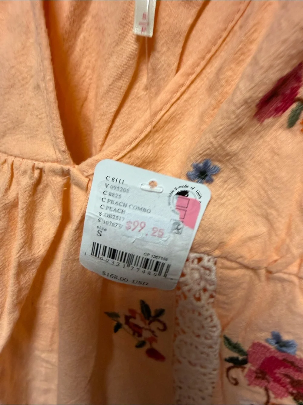 Free People Make Me Yours Embroidered Blouse- Peach combo